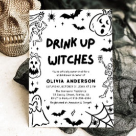 手描きのハロウィンスケルトンゴースト ブライダルシャワー 招待状