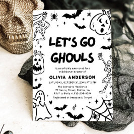 手描きのハロウィン スケルトン ゴースト ブライダルシャワー 招待状