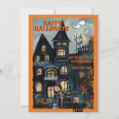 手描きのハロウィーンカード 不気味なお化け屋敷 シーズンカード (正面)