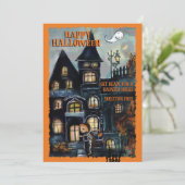 手描きのハロウィーンカード 不気味なお化け屋敷 シーズンカード (スタンド正面)