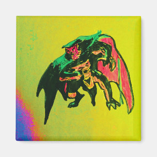 手描きのハロウィーンガーゴイルマグネット 5cm x 5cm マグネット