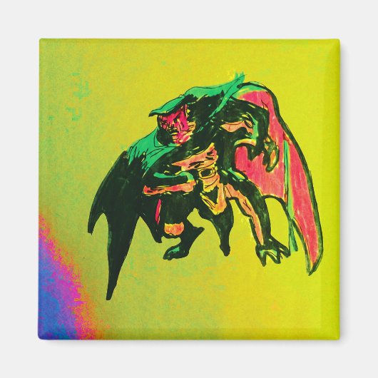 手描きのハロウィーンガーゴイルマグネット 5cm x 5cm マグネット (正面)