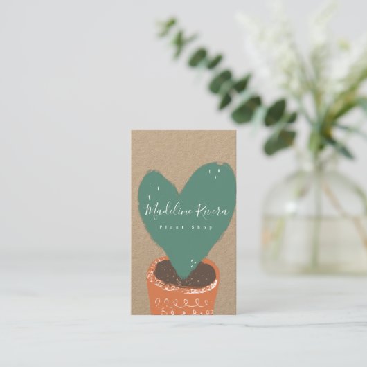 手描きのハートサボテン植物工場植物学 名刺 (スタンド正面)