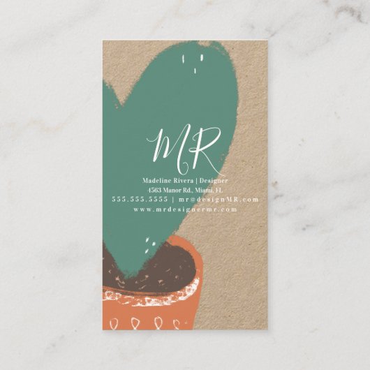 手描きのハートサボテン植物工場植物学 名刺 (裏面)