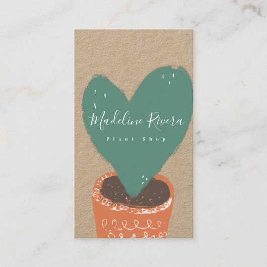 手描きのハートサボテン植物工場植物学 名刺 (正面)