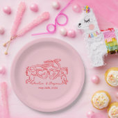 手描きのハート カップル 遊び心あふれるウェディング ペーパープレート (パーティー)