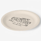 手描きのハート カップル 遊び心のあるウェディング ペーパープレート (アングル)