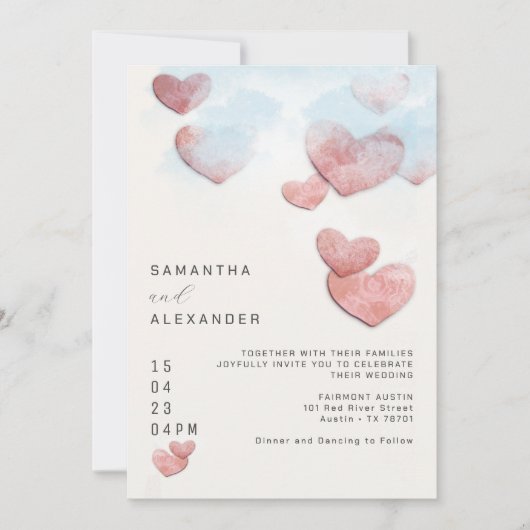 手描きのハート　ロマンチック　親密なウェディング 招待状 (正面)