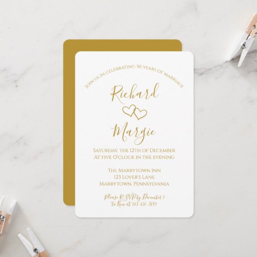 手描きのハート 50周年結婚記念日パーティー 招待状 (正面/裏面インサイチュ)