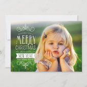 手描きのバナー ホリデー フォト クリスマス カード (正面)