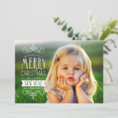 手描きのバナー ホリデー フォト クリスマス カード (スタンド正面)
