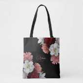 手描きのバラの花 ブラック トートバッグ (正面)