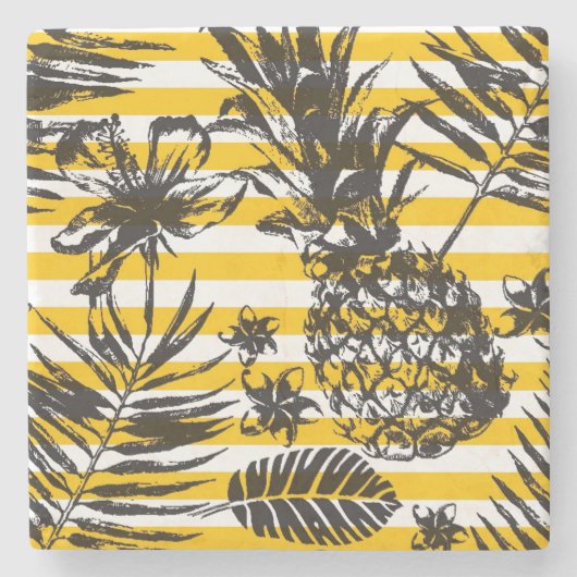 手描きのパイナップル ストーンコースター (正面)