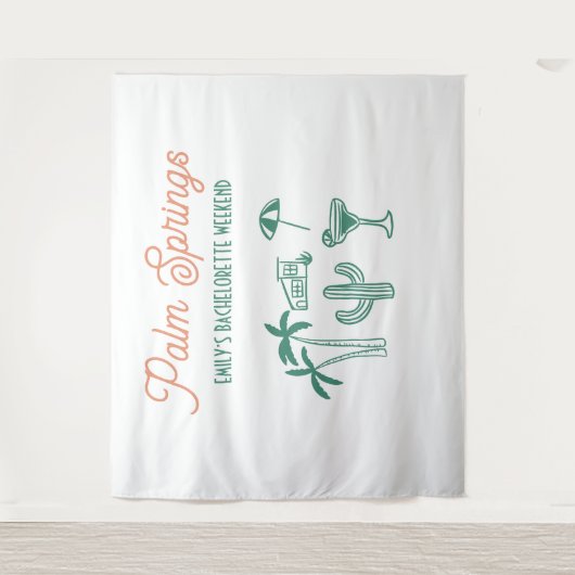 手描きのパスプリング ピンクのバチェロレッテウィークエンド タペストリー (正面)