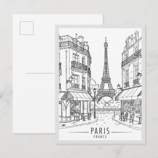 手描きのパリフランスの風景のランドマーク ポストカード (正面/裏面)