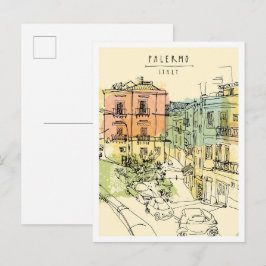 手描きのパレルモイタリアの風景のランドマーク ポストカード