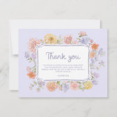 手描きのパープルの花のブライダルシャワーカード サンキューカード (正面)
