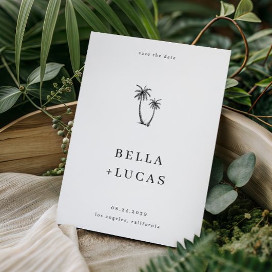 手描きのパームツリーがトロピカルなQRコードの結婚式 セーブザデート