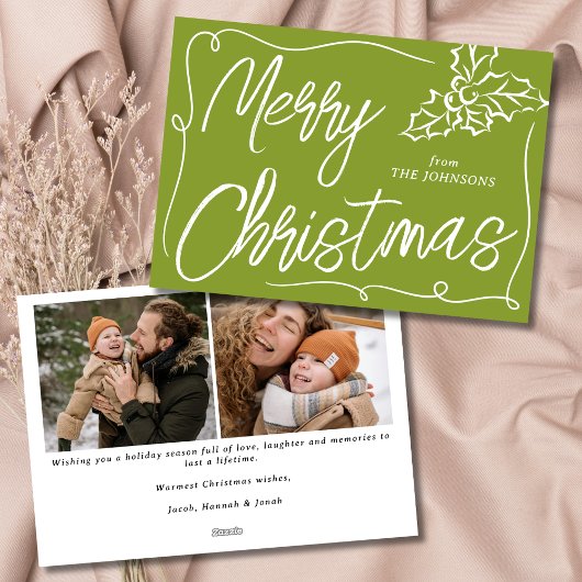 手描きのヒイラギの実 オリーブ2枚の写真 クリスマス