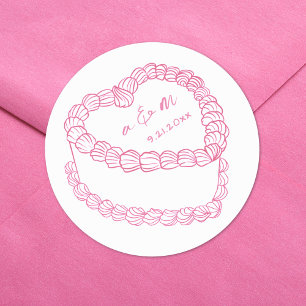 手描きのビンテージケーキの幻想的なピンクの結婚式 ラウンドシール