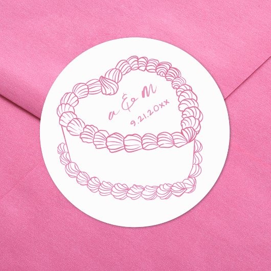 手描きのビンテージケーキの幻想的なピンクの結婚式 ラウンドシール