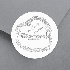手描きのビンテージケーキの幻想的な結婚式 ラウンドシール