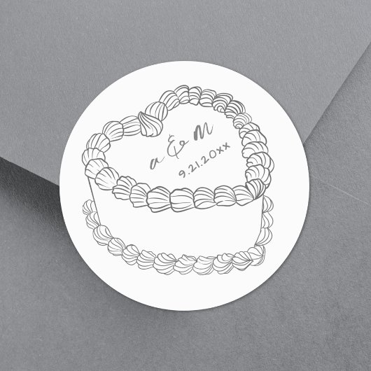 手描きのビンテージケーキの幻想的な結婚式 ラウンドシール