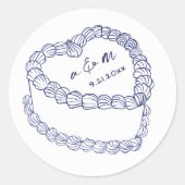 手描きのビンテージケーキ ネイビーブルーの結婚式 ラウンドシール (正面)