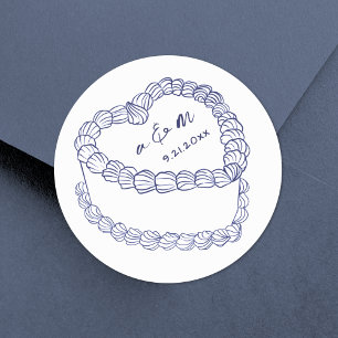 手描きのビンテージケーキ ネイビーブルーの結婚式 ラウンドシール