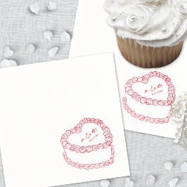 手描きのビンテージケーキ 赤 ロマンティックな結婚式 スタンダードカクテルナプキン