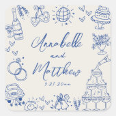手描きのビンテージブルーウェディング スクエアシール (正面)