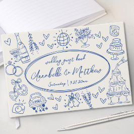手描きのビンテージブルー+ウィスキカルな結婚式 ゲストブック