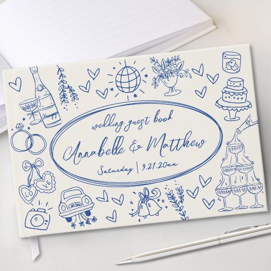 手描きのビンテージブルー+ウィスキカルな結婚式 ゲストブック