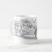 手描きのビンテージ消防車のスケッチ コーヒーマグカップ (正面左)