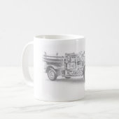 手描きのビンテージ消防車のスケッチ コーヒーマグカップ (正面左)