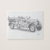 手描きのビンテージ消防車のスケッチ ジグソーパズル (横)