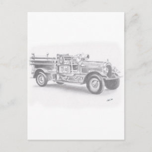 手描きのビンテージ消防車のスケッチ ポストカード