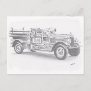 手描きのビンテージ消防車のスケッチ ポストカード