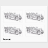手描きのビンテージ消防車のスケッチ 長方形シール (シート)