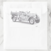 手描きのビンテージ消防車のスケッチ 長方形シール (バッグ)