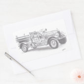 手描きのビンテージ消防車のスケッチ 長方形シール (封筒)