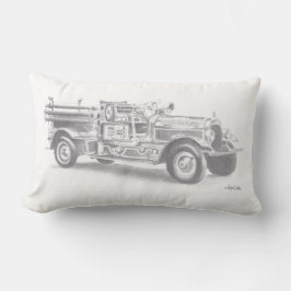 手描きのビンテージ消防車スケッチピロー ランバークッション