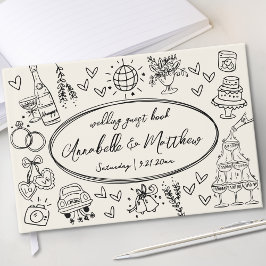 手描きのビンテージ風ふざけた結婚式ゲストブック ゲストブック