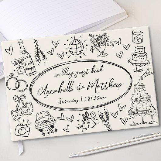 手描きのビンテージ風ふざけた結婚式ゲストブック ゲストブック