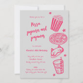 手描きのピザ・ポップコーン・パジャマのパーティー招待状 招待状 (正面)