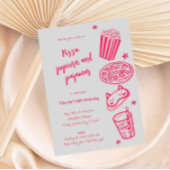 手描きのピザ・ポップコーン・パジャマのパーティー招待状 招待状