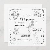 手描きのピジューとプロセッコのブライズシャワー 招待状 (正面/裏面)