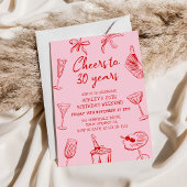 手描きのピンクでポップな30歳の誕生日パーティー 招待状