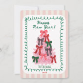 手描きのピンクとグリーンの新年の木の挨拶 シーズンカード (正面)