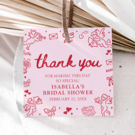 手描きのピンクと赤のハート バレンタイン ブライダルシャワー フェイバータグ